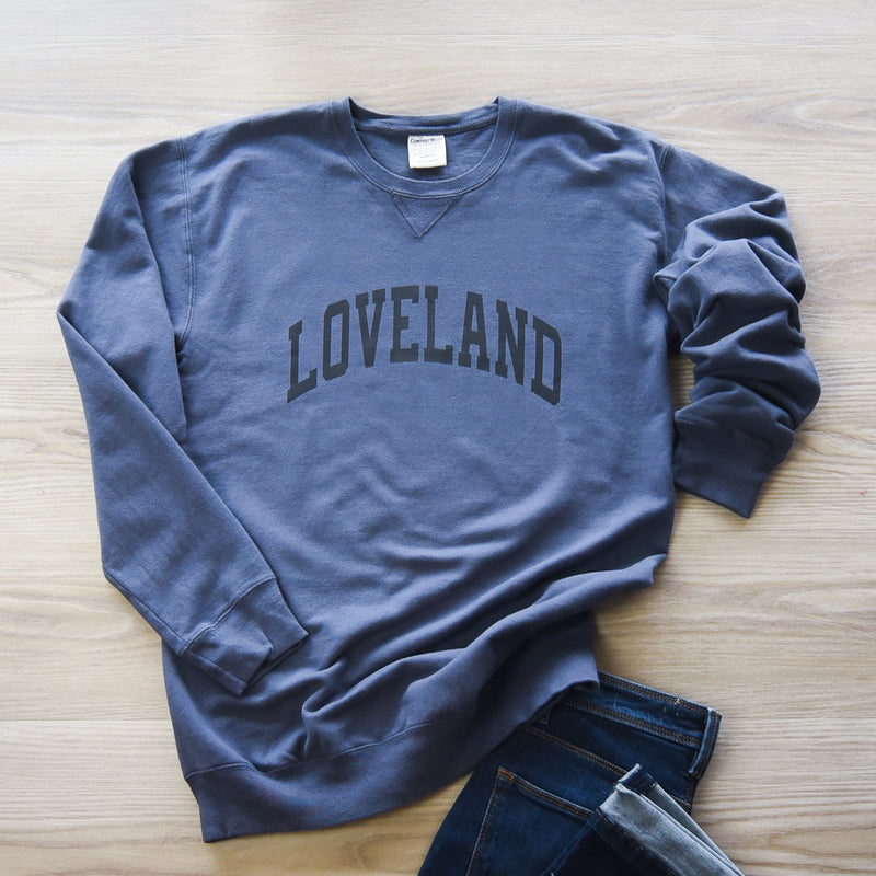 Loveland Curved Sweatshirt Comfort Wash on Slate--Lemons and Limes Boutique