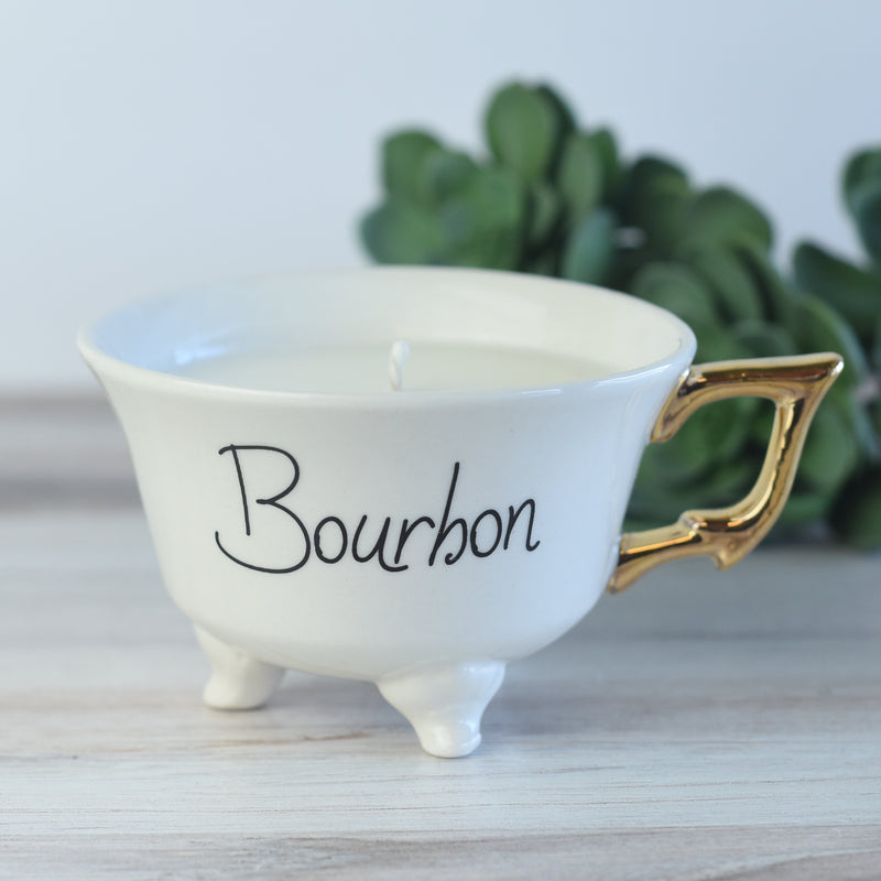 6 oz. Candle in Stoneware Footed Cup w/ Gold Electroplating-Candle-Bourbon-Lemons and Limes Boutique