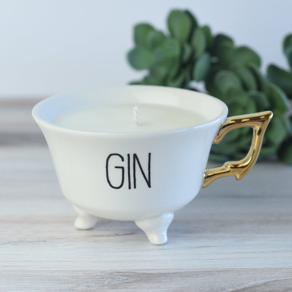 6 oz. Candle in Stoneware Footed Cup w/ Gold Electroplating-Candle-Gin-Lemons and Limes Boutique