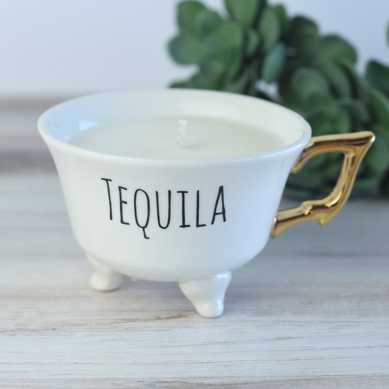 6 oz. Candle in Stoneware Footed Cup w/ Gold Electroplating-Candle-Tequila-Lemons and Limes Boutique
