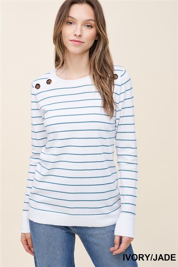 Betty Striped Pullover in Ivory/Jade-Lemons and Limes Boutique