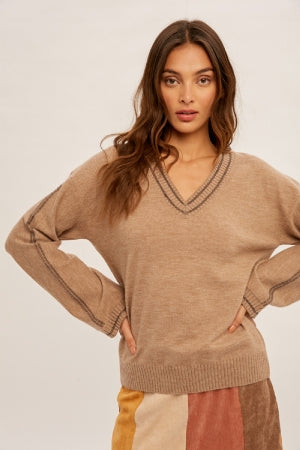 Stitch Detail Wide Sleeve Sweater-Lemons and Limes Boutique