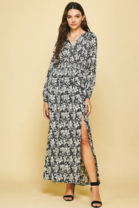 Kira V-Neck Dress - Black Floral-Apparel-Lemons and Limes Boutique