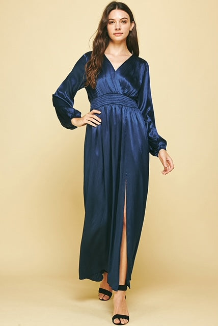 Kira V-Neck Dress - Navy-Apparel-Lemons and Limes Boutique