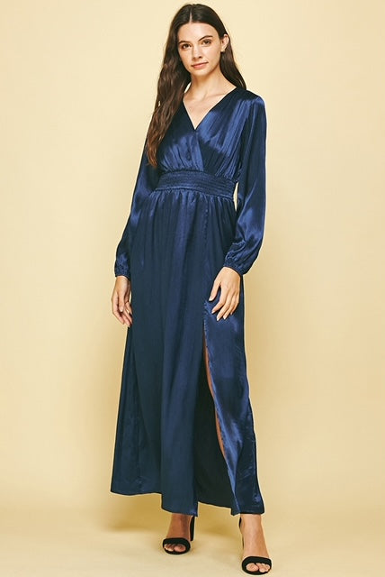 Kira V-Neck Dress - Navy-Apparel-Lemons and Limes Boutique