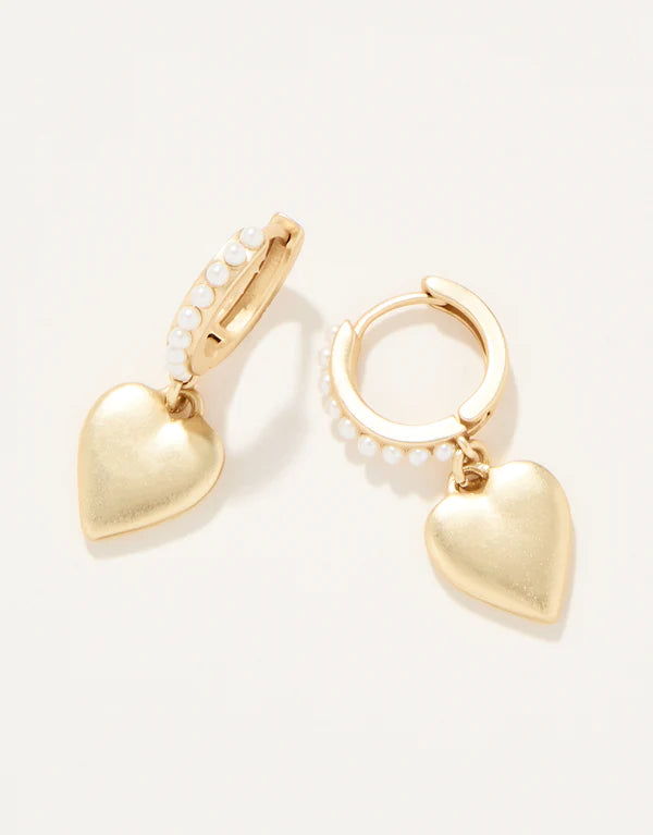 Spartina Pearl Heart Drop Hoop Earrings in Gold-Lemons and Limes Boutique
