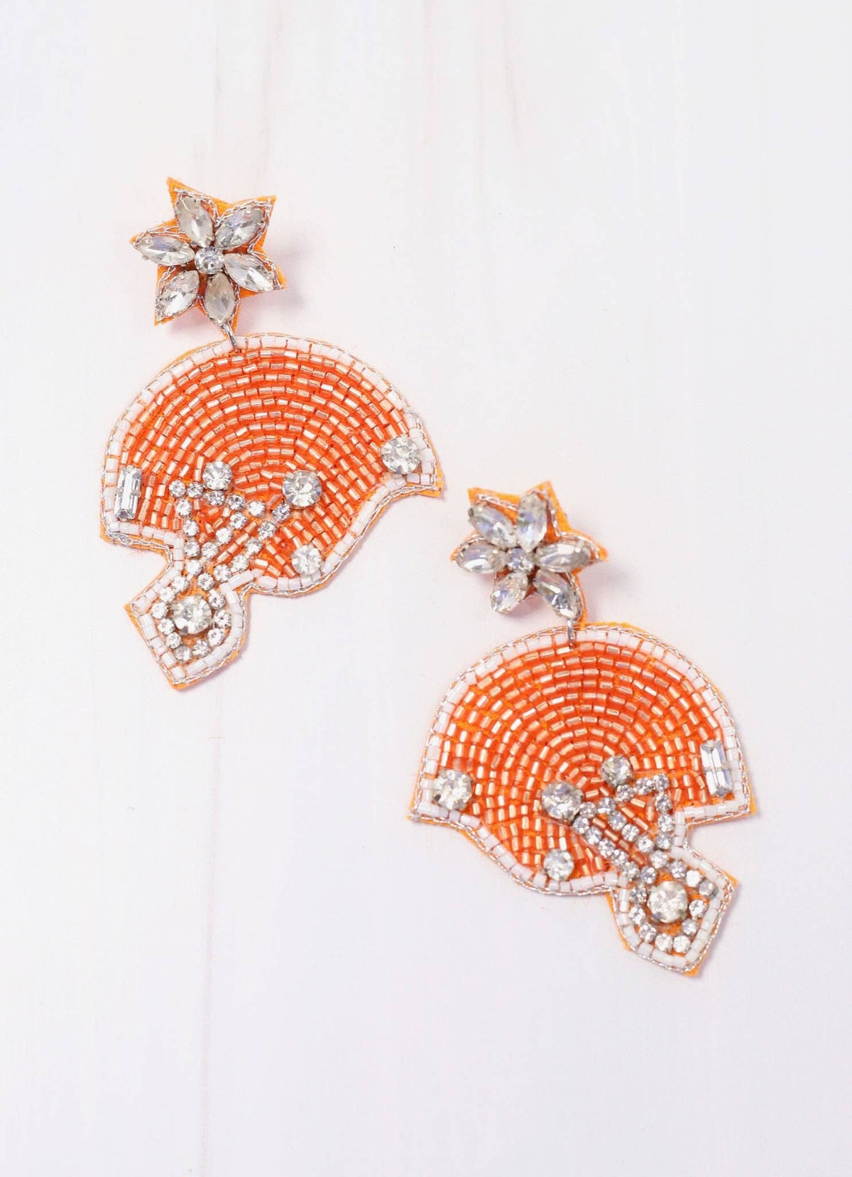 Beaded Football Helmet Earring in Orange and White-Lemons and Limes Boutique