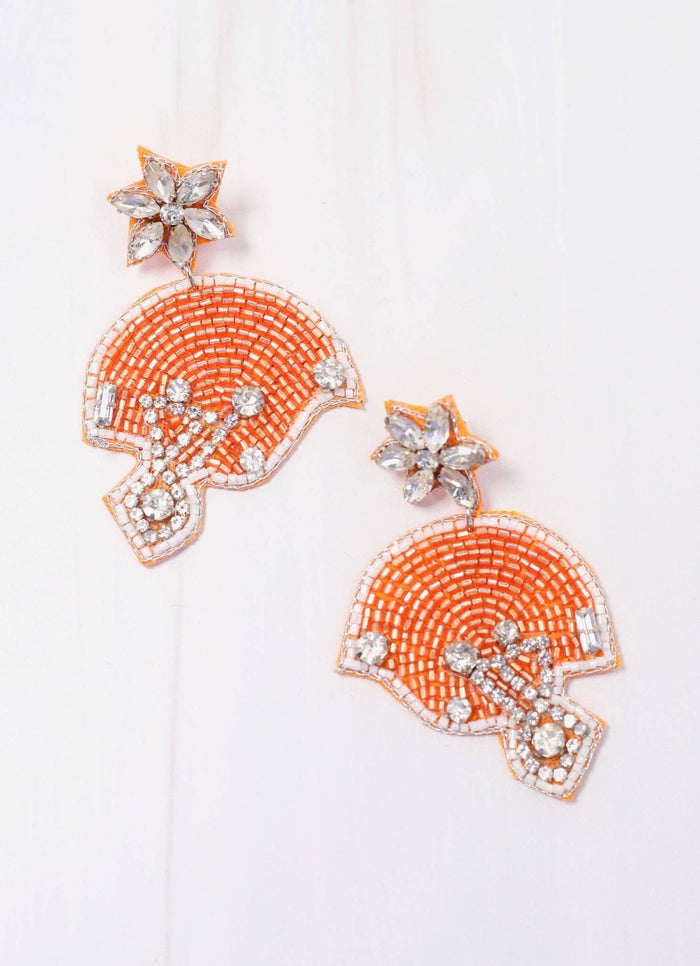 Beaded Football Helmet Earring in Orange and White-Lemons and Limes Boutique