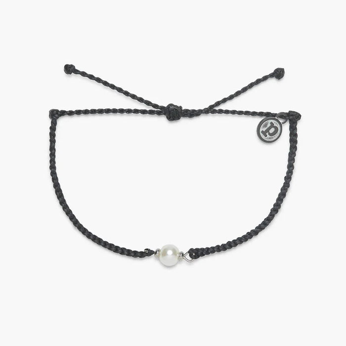 Pura Vida Simple Pearl Bead Silver Charm Bracelet in Black--Lemons and Limes Boutique