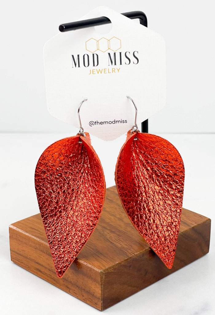 Leather Petal Earrings in Metallic Orange--Lemons and Limes Boutique