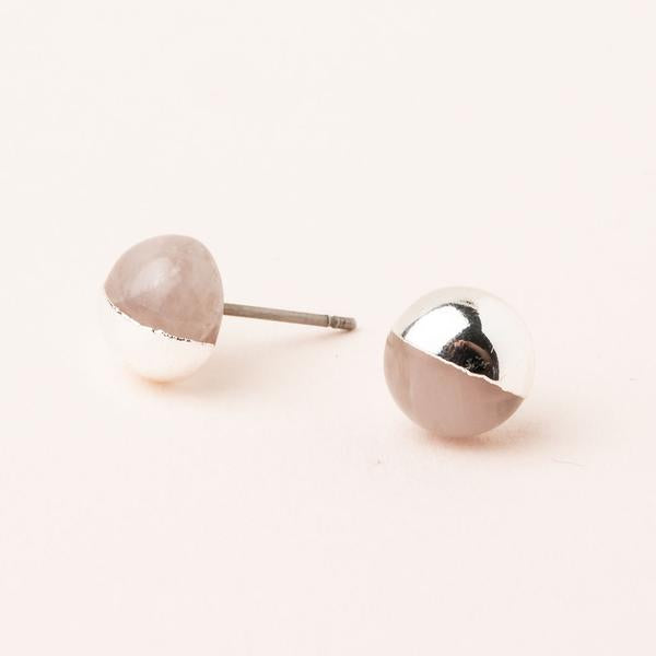 Dipped Stone Stud - Rose Quartz/Silver-Stud Earrings-Lemons and Limes Boutique