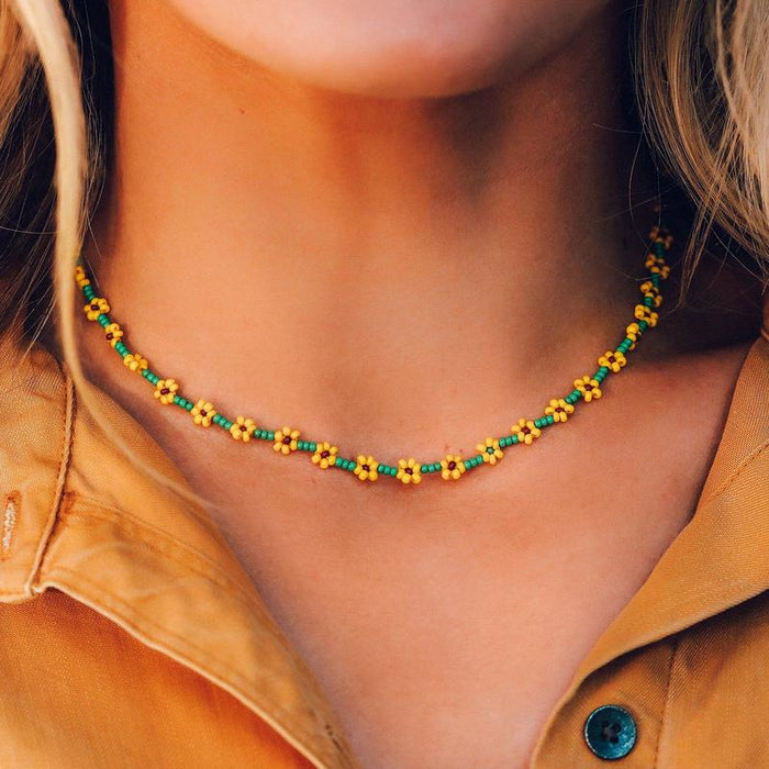 Pura Vida- Flower Seed Bead Choker in Sunflower-Necklace-Lemons and Limes Boutique