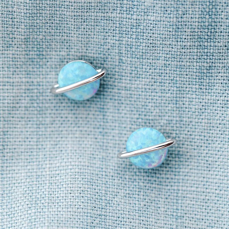 Pura Vida Opal Saturn Stud Earrings in Silver-Earrings-Lemons and Limes Boutique
