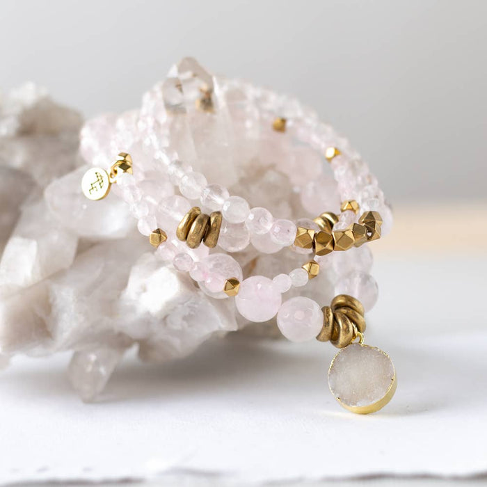 Rose Quartz Gemstone Stretch Bracelets--Lemons and Limes Boutique