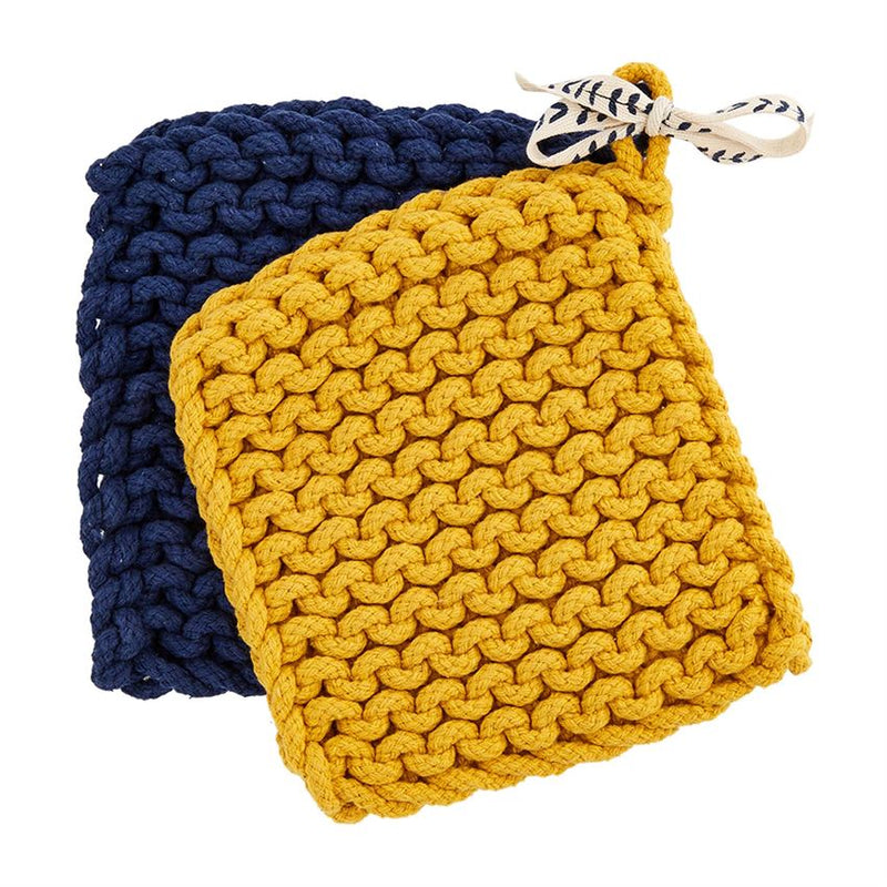 Crochet Pot Holder Set-Blue and Mustard-Home Decor-Lemons and Limes Boutique