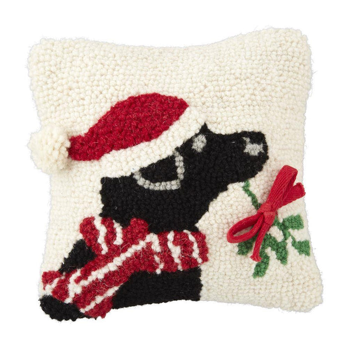 Black Lab Christmas Dog Hooked Pillow-Pillows & Wraps-Lemons and Limes Boutique