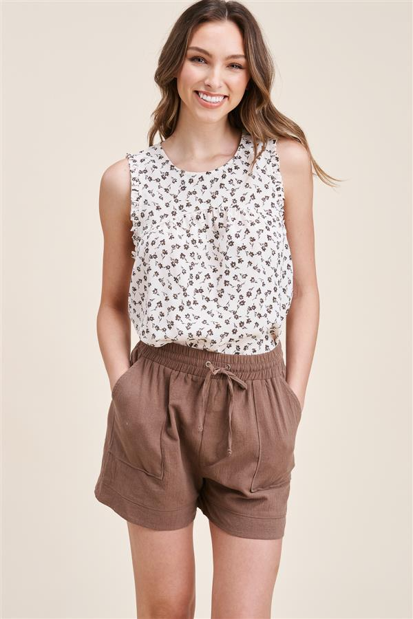 Stacy Drawstring Shorts in Dark Mocha--Lemons and Limes Boutique