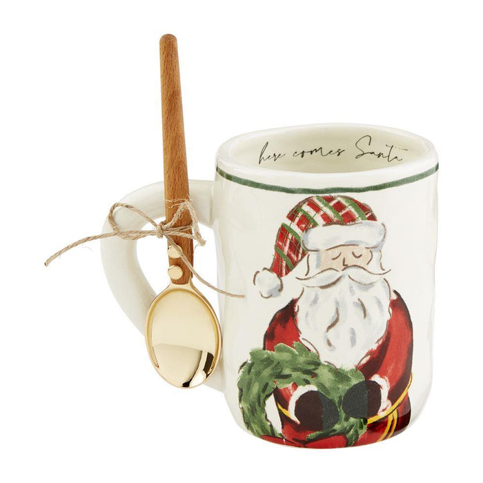 Santa Wreath Tartan Mug Set-Drinkware-Lemons and Limes Boutique