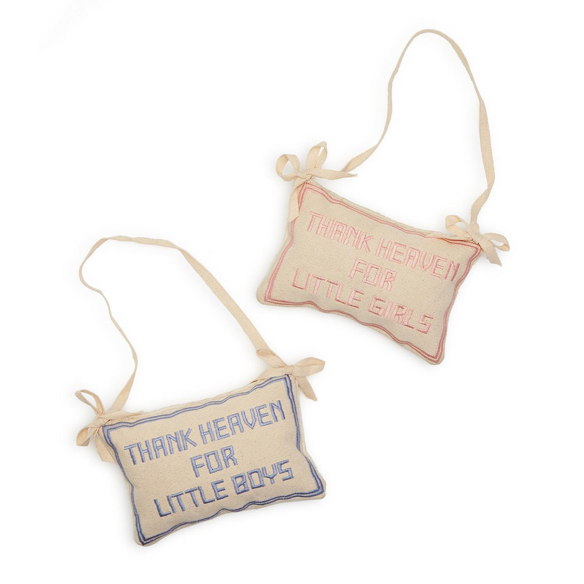 Thank Heaven Embroidered Pillow Door Hanger Dècor Assorted 2 Colors: Pink and Blue--Lemons and Limes Boutique