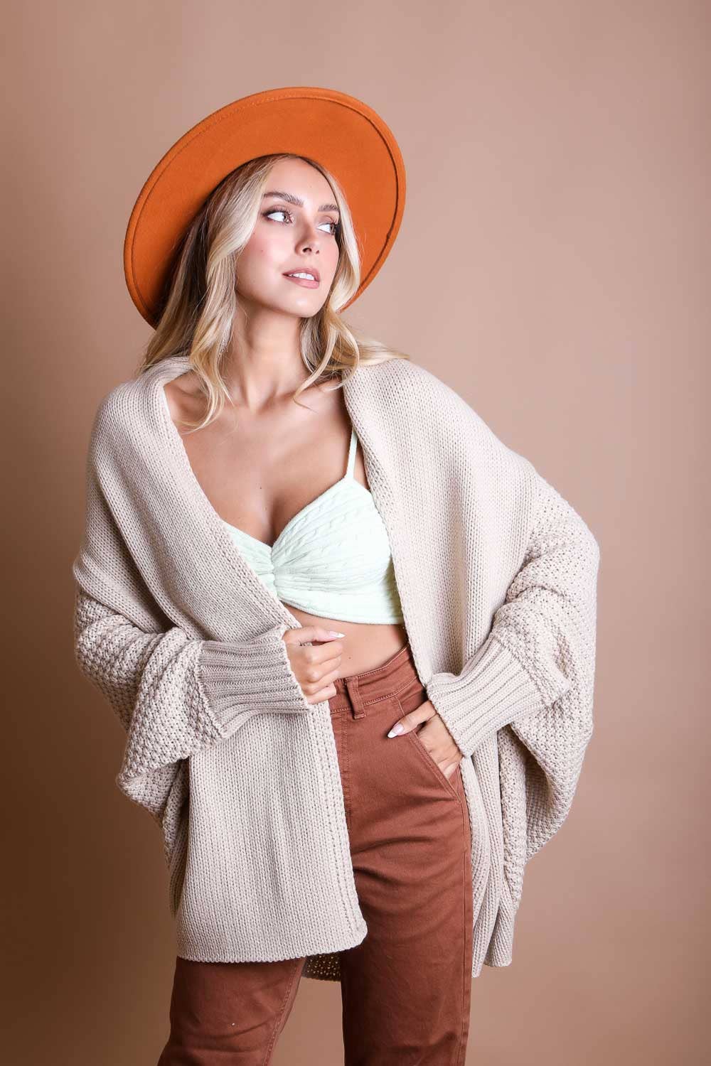 Bat Sleeve Knit Cardigan in Beige--Lemons and Limes Boutique