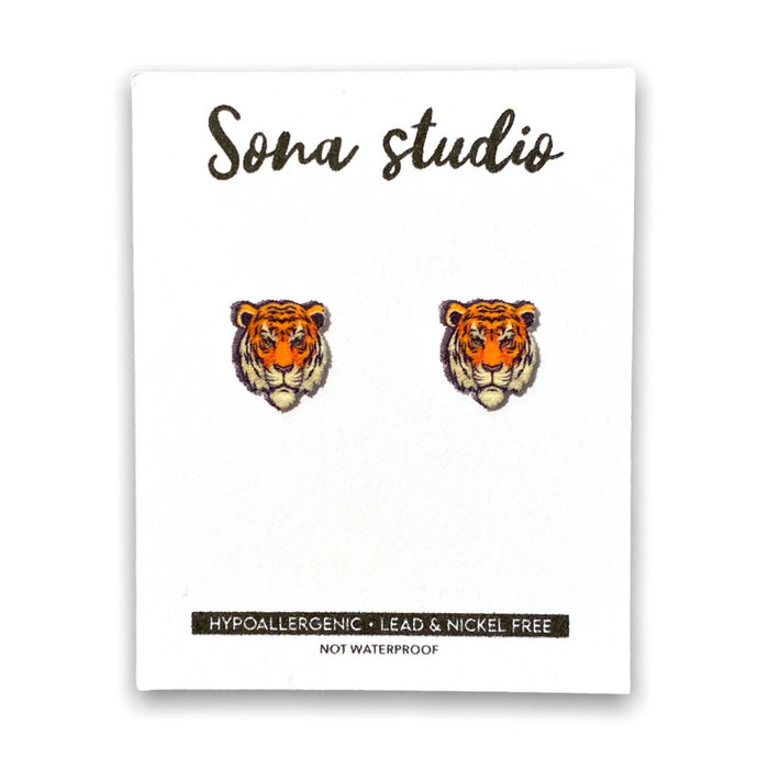 Tiger Face Earrings--Lemons and Limes Boutique