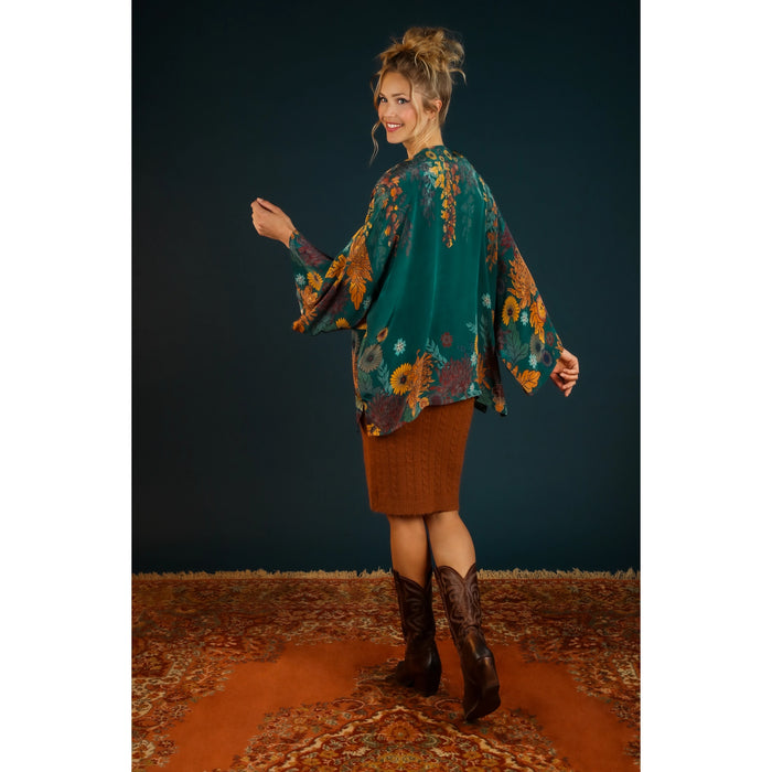 Trailing Wisteria Lux Kimono Jacket - Teal-Lemons and Limes Boutique