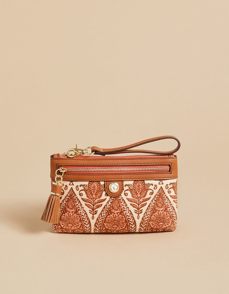 Tassel Wristlet in Pink House-Wristlet-Lemons and Limes Boutique