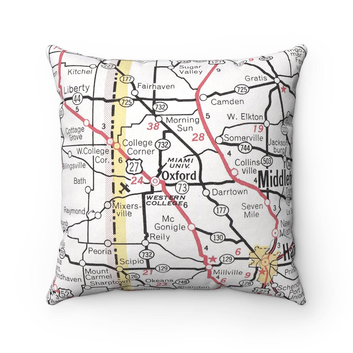 Miami University Oxford Ohio Map Pillow-Lemons and Limes Boutique