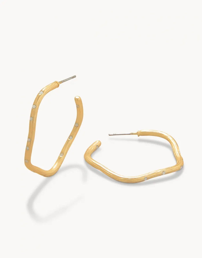 Sand Bar Wave Hoop Earrings 32mm in White Opal by Spartina-Lemons and Limes Boutique