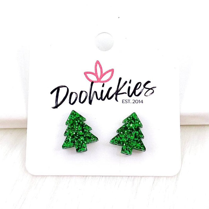 15mm Evergreen Glitter Christmas Tree Stud Earrings-Lemons and Limes Boutique