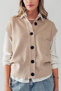 Relaxed Fit Oversized Button Knit Sweater Vest in Beige--Lemons and Limes Boutique