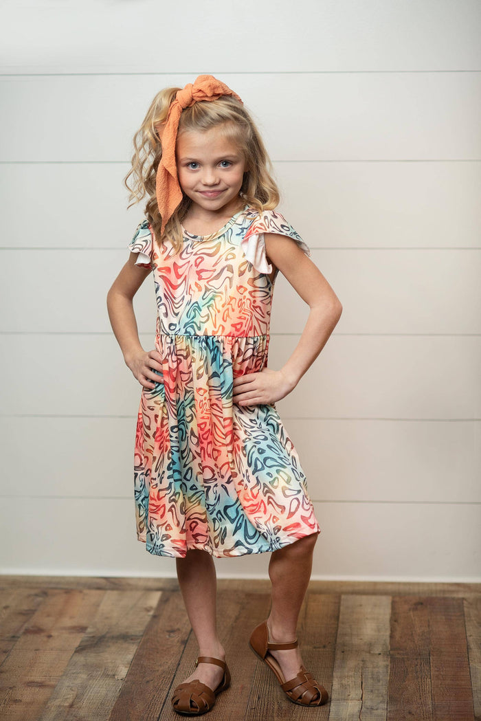 Kids Retro Pattern Flutter Sleeve Dress--Lemons and Limes Boutique