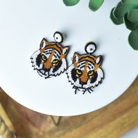 Beaded Tiger Medium Dangles with Whiskers (White Drop)--Lemons and Limes Boutique
