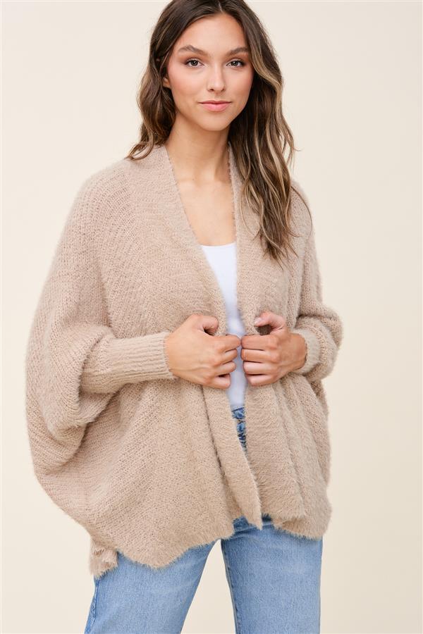 Felicia Fuzzy Cardigan in Taupe-Lemons and Limes Boutique
