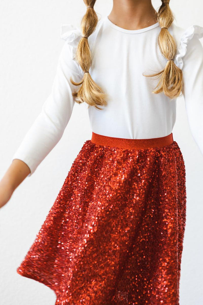 Red Sequin Twirl Skirt-Lemons and Limes Boutique