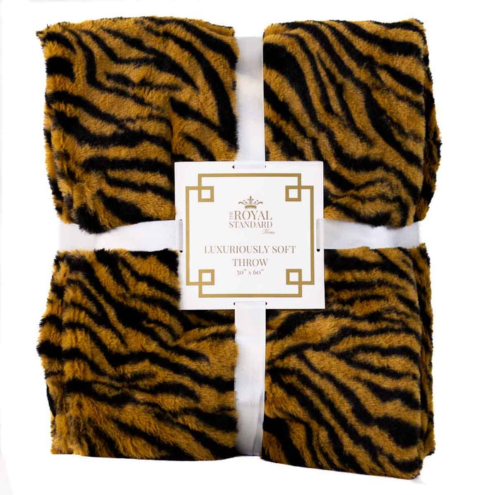 Tiger Stripe Faux Fur Throw in Black/Camel--Lemons and Limes Boutique
