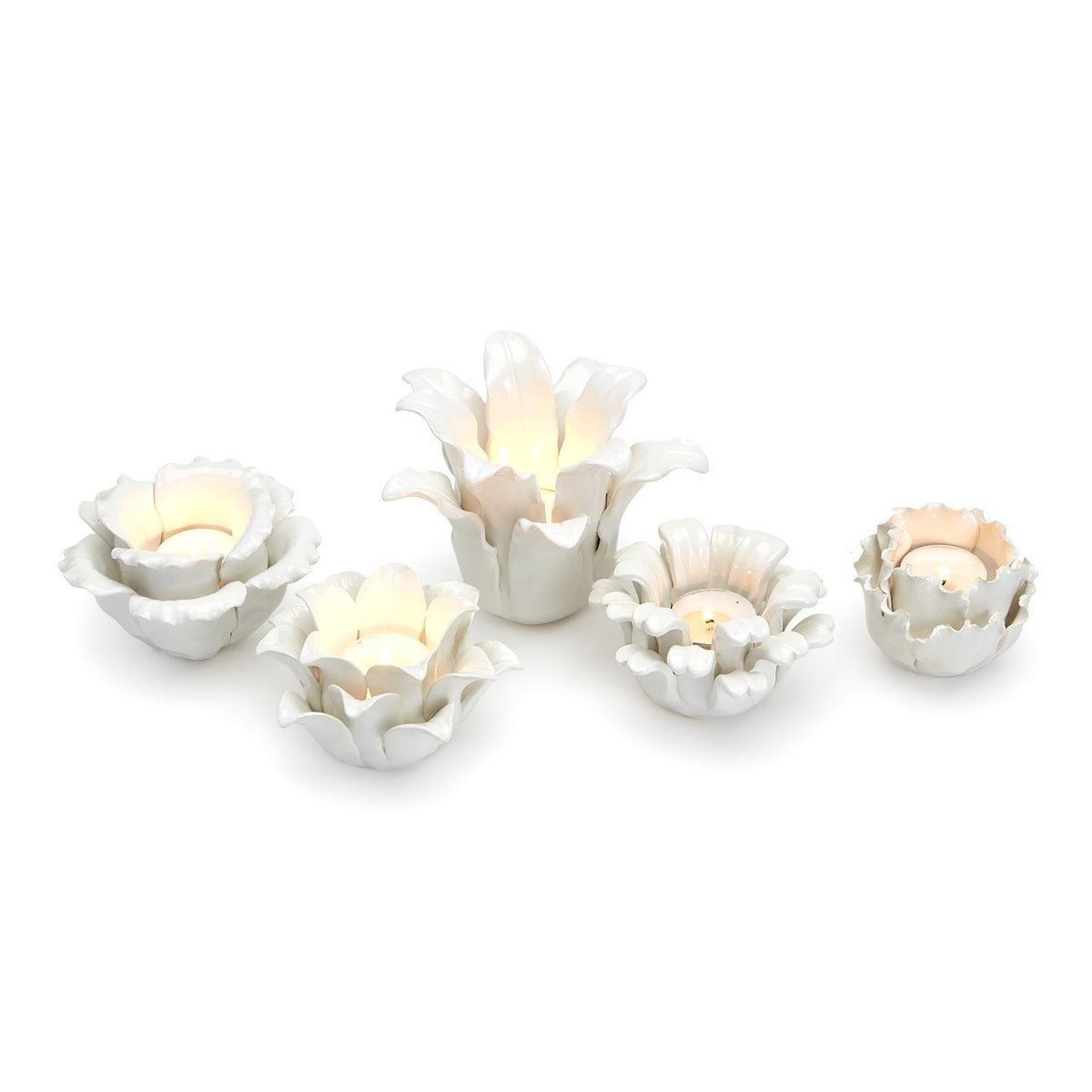 White Succulents Hand-Crafted Tea Light Candleholders in 5 Styles--Lemons and Limes Boutique