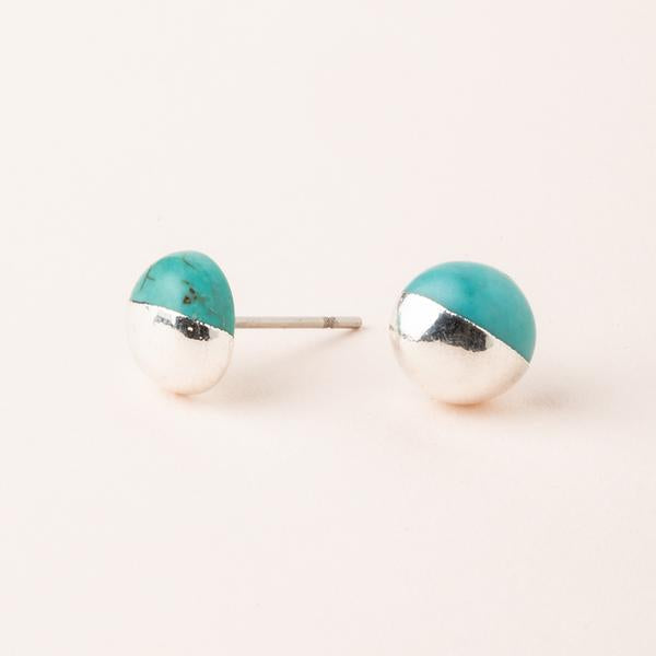 Dipped Stone Stud - Turquoise/Silver-Stud Earrings-Lemons and Limes Boutique
