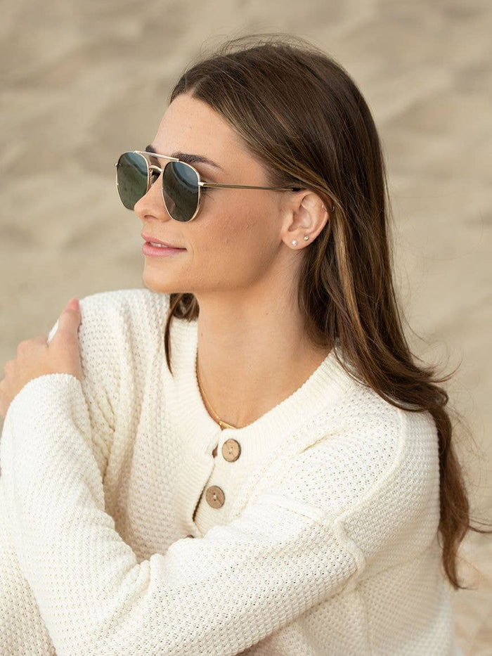 Matilija Sunglasses in Gold/Onyx with Green Polarized Lens--Lemons and Limes Boutique