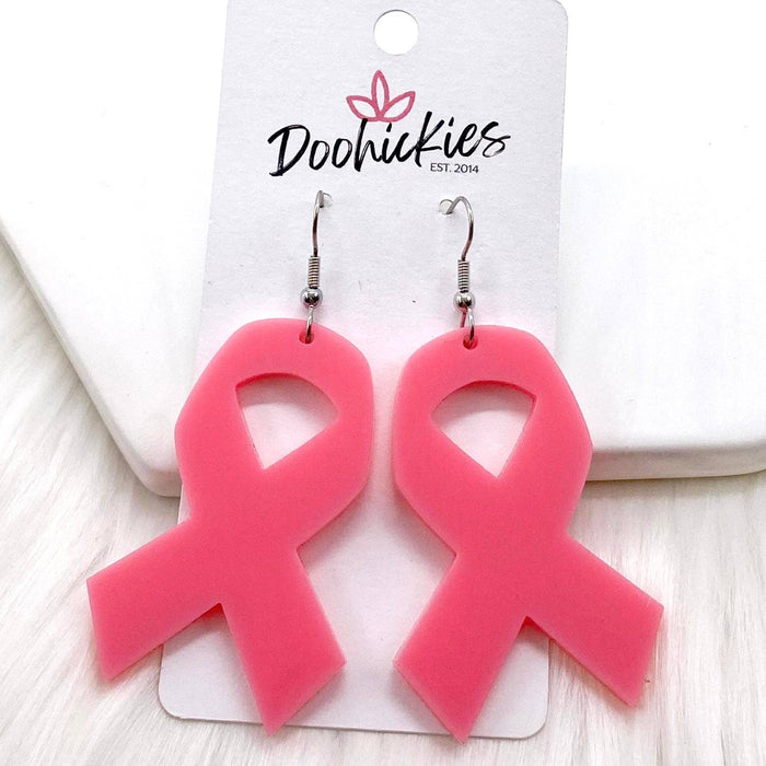 2" Big Ribbon Collection Breast Cancer Awareness Earrings in Pink--Lemons and Limes Boutique