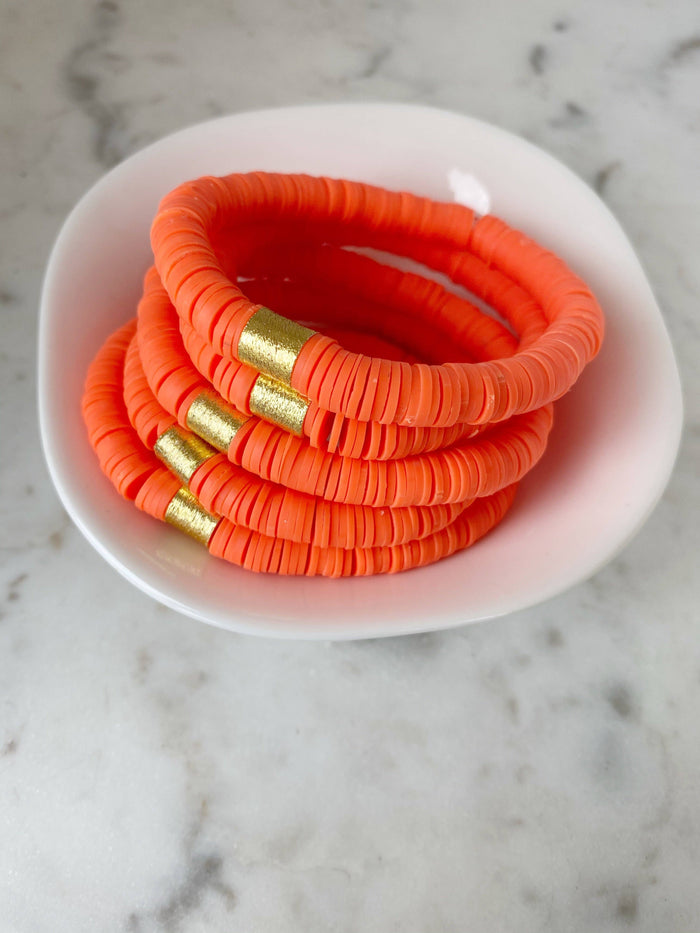 Heishi Color Pop Bracelet in Orange with Gold Barrel--Lemons and Limes Boutique
