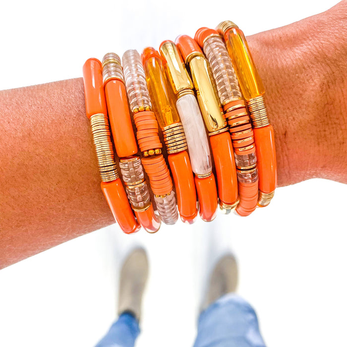 Small Orange Acrylic Tube Bamboo Bracelet--Lemons and Limes Boutique