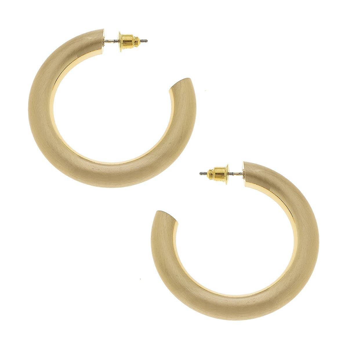 Arabella Hoop Earrings in Gold Satin Canvas Style--Lemons and Limes Boutique