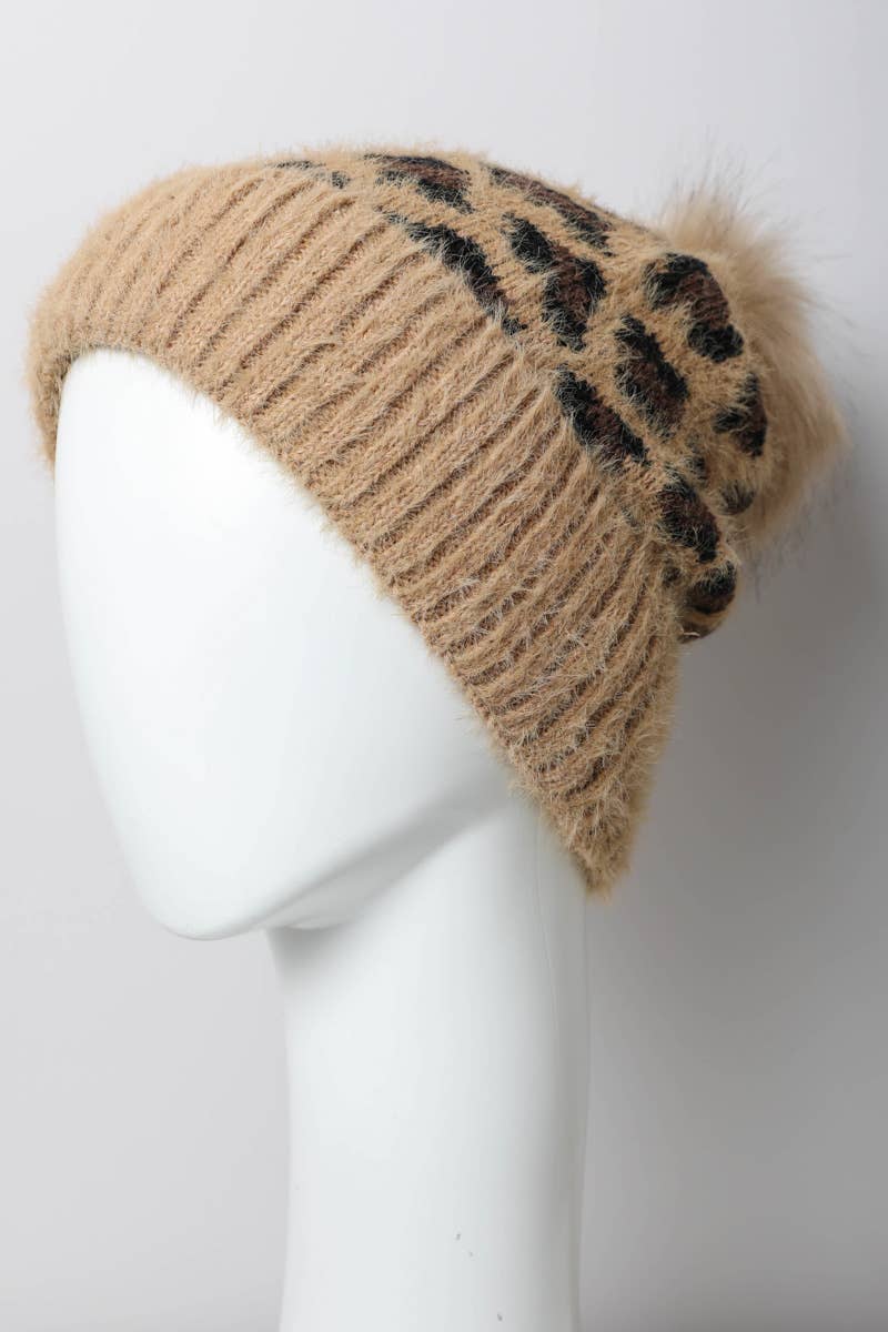 Leopard Knit Beanie in Camel--Lemons and Limes Boutique