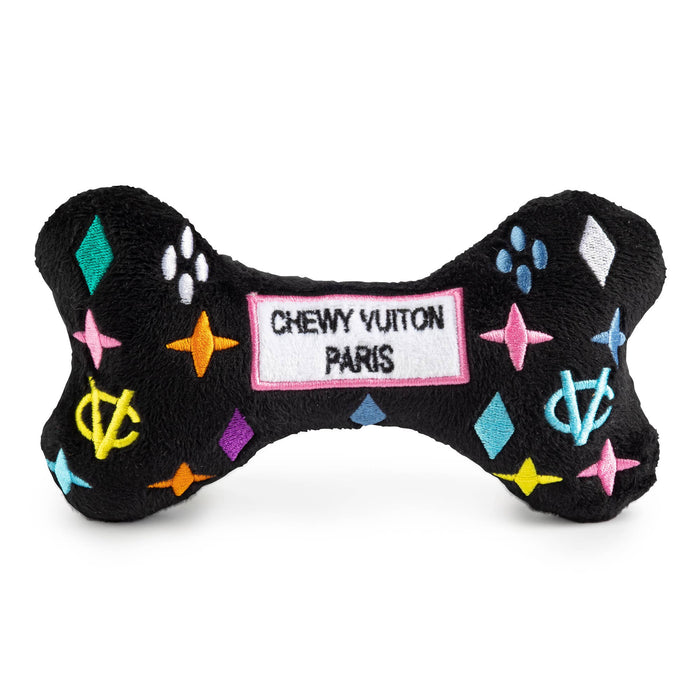 Black Monogram Chewy Vuiton Bone Squeaker Dog Toy-Large-Lemons and Limes Boutique