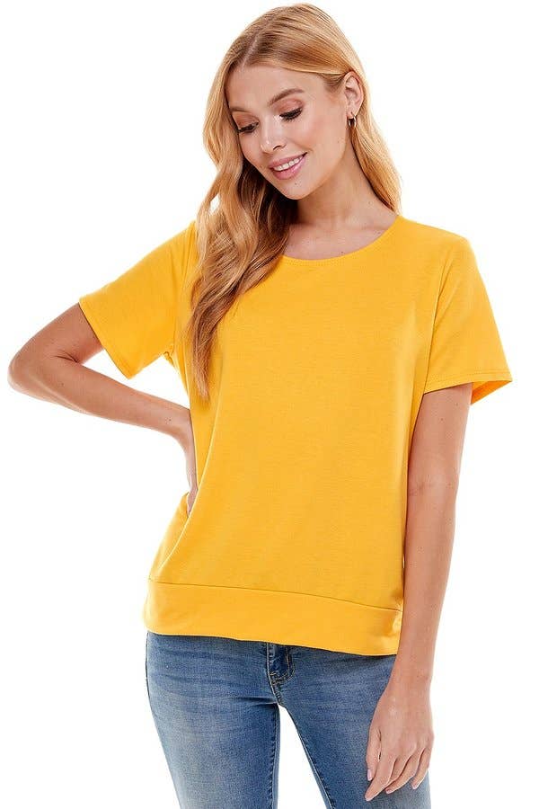 Women's French Terry LooseFit Solid Top with Band in Egg York--Lemons and Limes Boutique