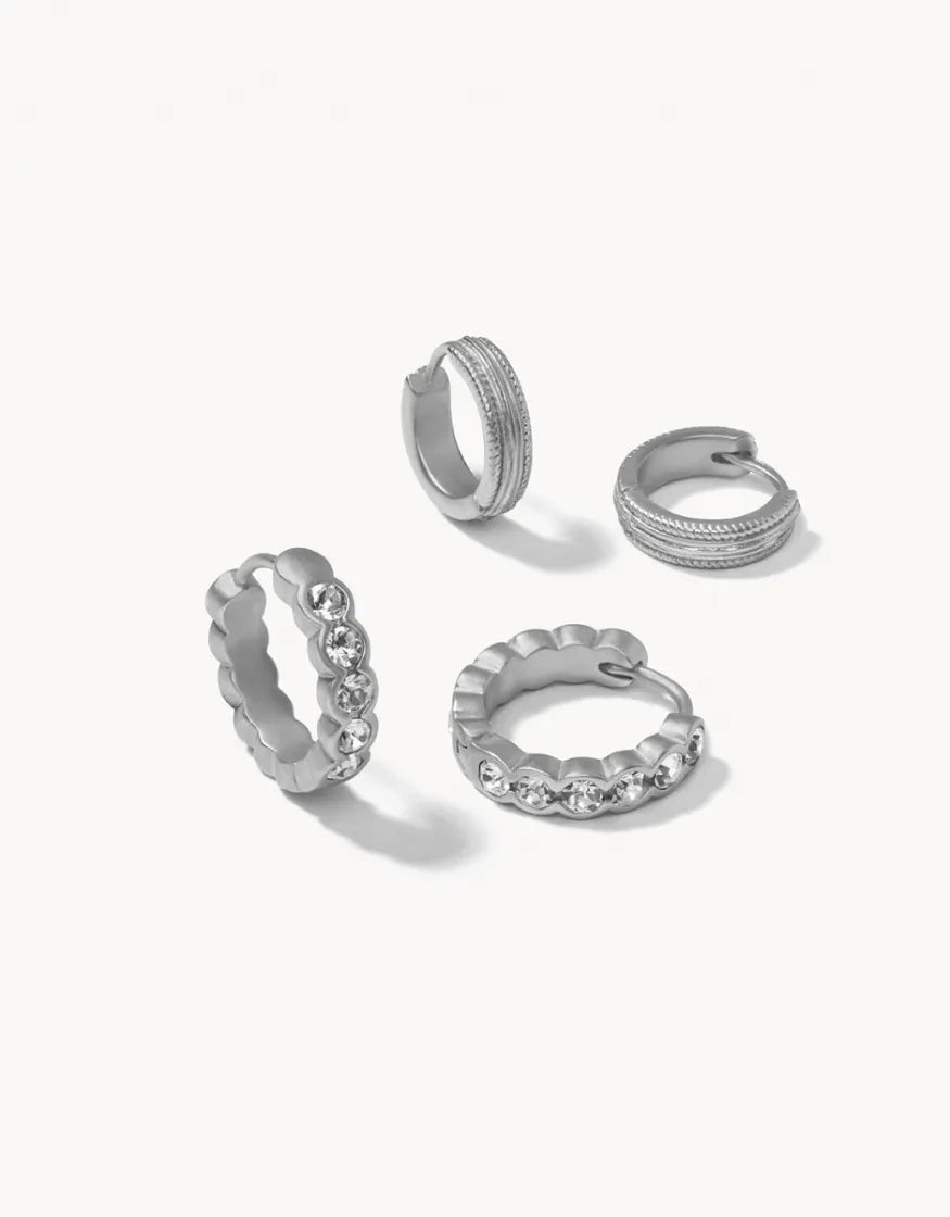Spartina Simple Hoop Earring Set Crystal (2 pairs) in Silver-Lemons and Limes Boutique