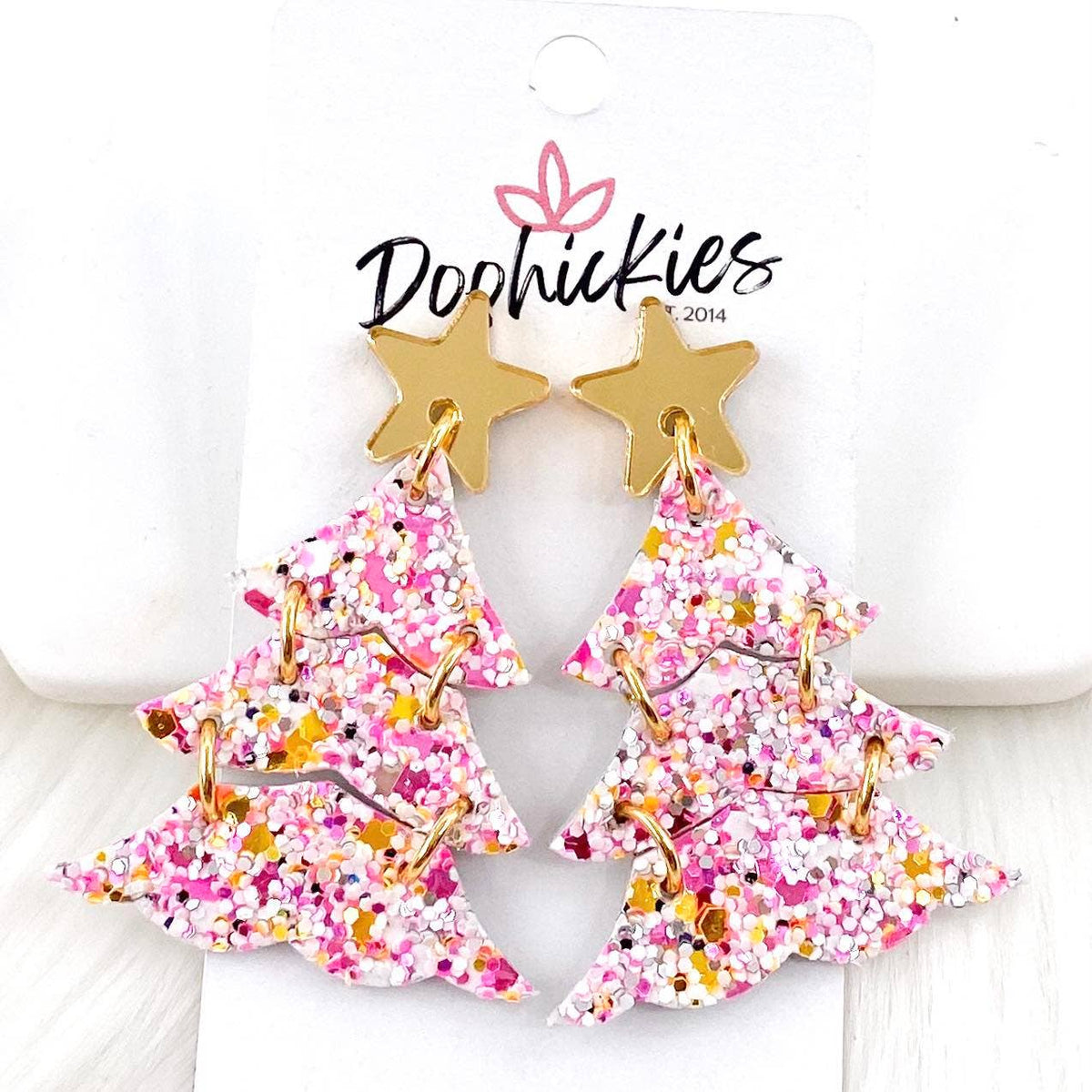 2.5" Cotton Candy Layered Tree Christmas Earrings-Lemons and Limes Boutique