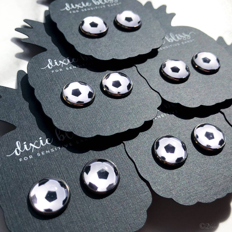 Soccer Stud Earrings in Photo Glass--Lemons and Limes Boutique