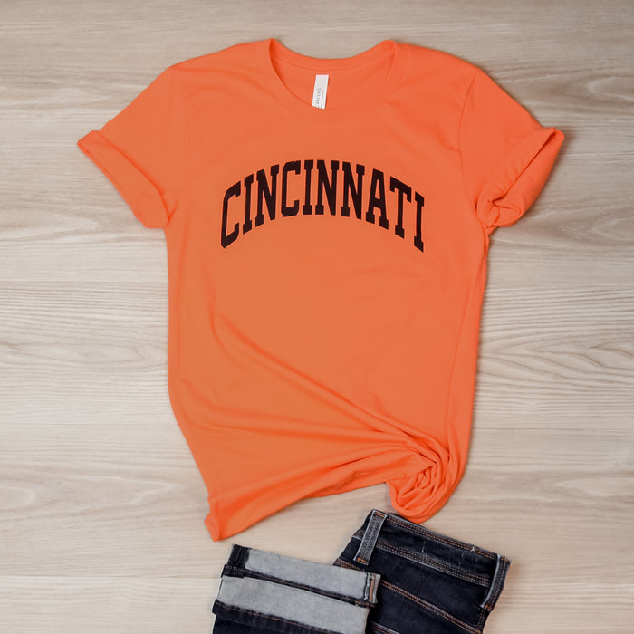 Cincinnati Black Curve T-Shirt on Orange--Lemons and Limes Boutique